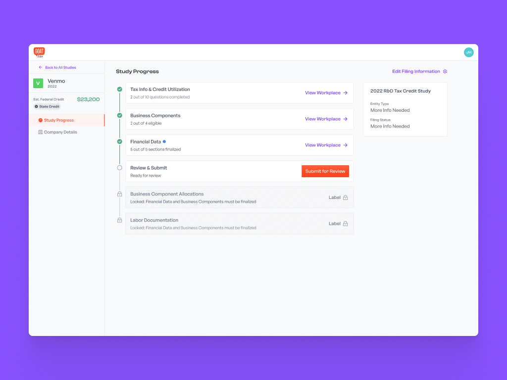 R&D tax credit self-service platform