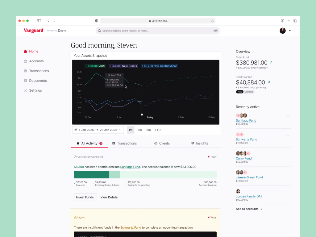 Donor-advised funding platform design system